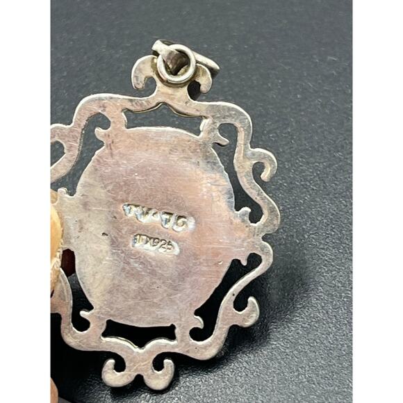 Signed Sterling Silver Blue Turquoise Scroll Filigree pendant TV-75 Mex 925 - Picture 5 of 8